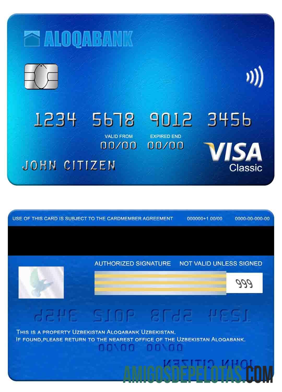 Cartão Uzbequistão Aloqabank Visa Classic amostra